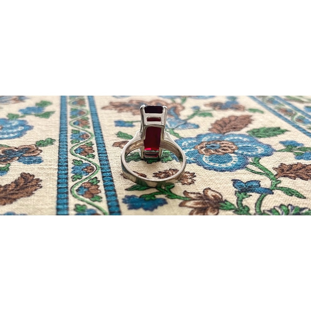 Vintage Deep Red Rectangular Stone Sterling-Color… - image 3